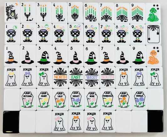 Witch Hat Design Halloween Mahjong Black and White Mahjong Tiles-160 tiles