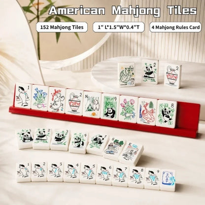 Panda & Bamboo American Mahjong Set 152 Single-Layer White Acrylic Tiles