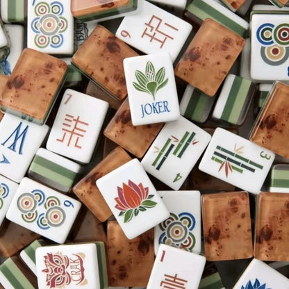 Wood Grain Heritage Mahjong Set 160 Engraved 4 Layer Acrylic Luxury tiles