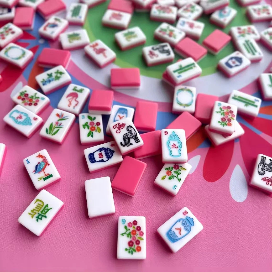 Luxury Pink Edge Tropical Flamingo Floral American Mahjong Set 160Pcs Free ship