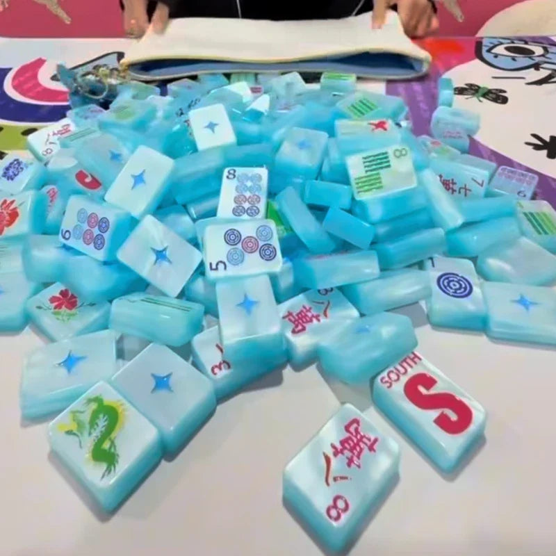 Lucky Charms Blue Pearl Acrylic American Mahjong Set 160 Tiles FREE SHIP