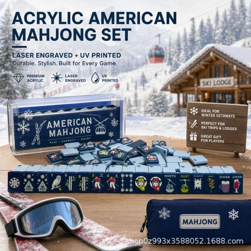 Luxury Modern Winter Ski Cabin 160pc Acrylic American Mahjong tile Set Free Ship