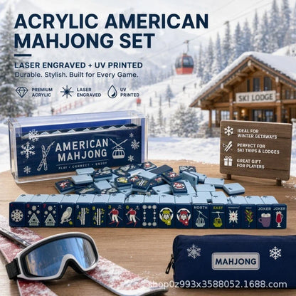 Luxury Modern Winter Ski Cabin 160pc Acrylic American Mahjong tile Set Free Ship
