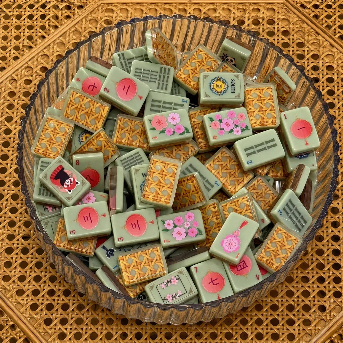 Magpie Panda Engraved Acrylic Mahjong Set Free Shipping